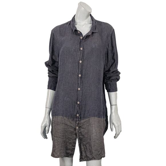 CP SHADES 100% Linen Button Tunic Dress in Gray Women's Size XL Made in USA - Picture 1 of 12